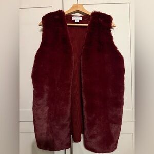 Liz Claiborne Deep Red Faux Fur Vest